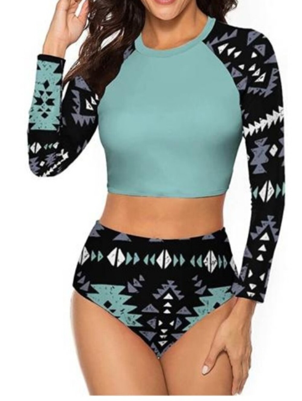 Womens Rash Guard Swimsuit 2 Piece Long Sleeve Sun Protection Bikini Swimwear,2X
